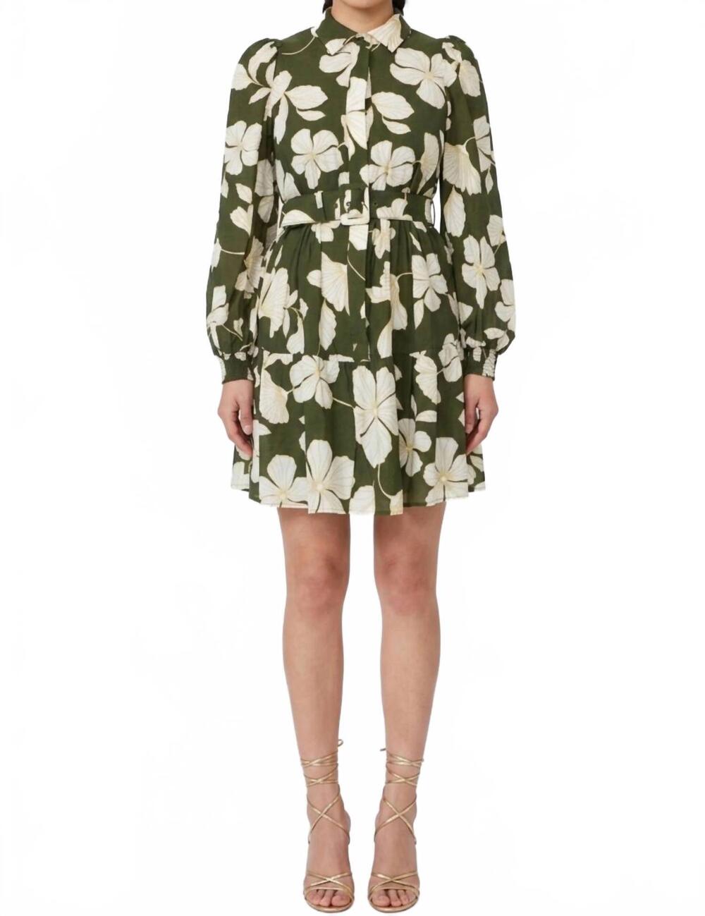 NEW LAUNDRY BY SHELLI SEGAL floral print long sleeve button down belted dress in